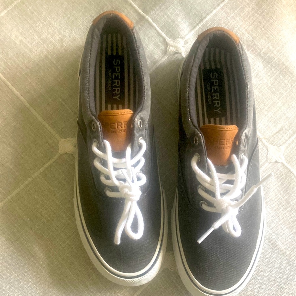 Men Gray with tan accents Sperry Shoes.